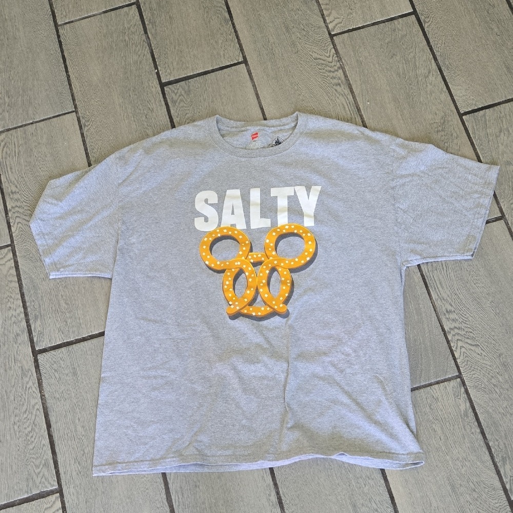 Disney Parks Hanes Salty Mickey Mouse Pretzel Graphic T-Shirt Gray XL